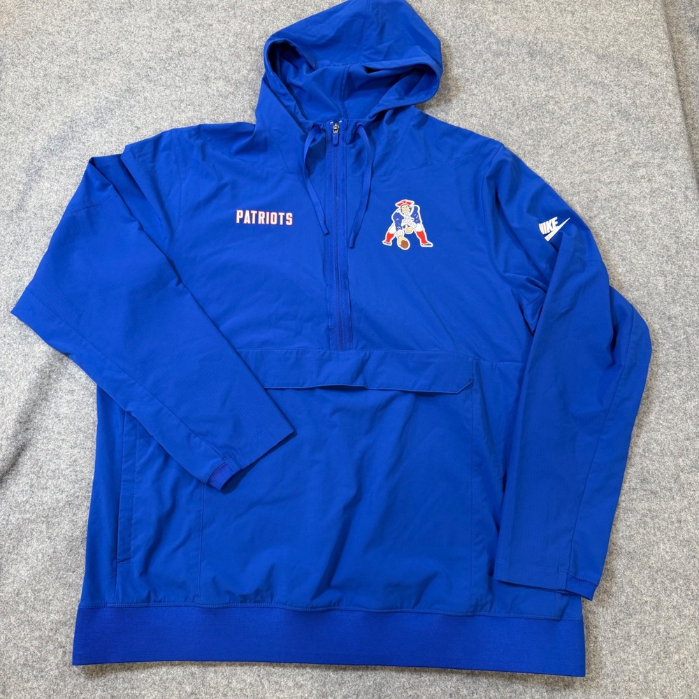 Nike New England Patriots Team Issue Blue 1/4 Zip Hooded Windbreaker XL 03AT-4DA
